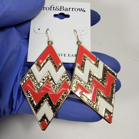 Red Black White Chevron Diamond Shape Drop Earrings – Bold Statement Geometric - Picture 9 of 10